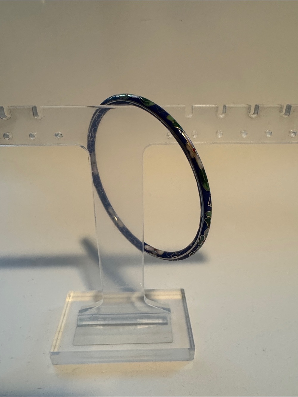 Enamel Floral Slim Bangle Bracelet in Navy Blue